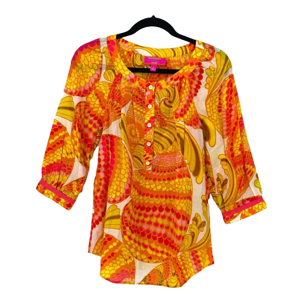 Trina Turk X Banana Republic Tunic Top Silk Blend Orange Boho Size 4
